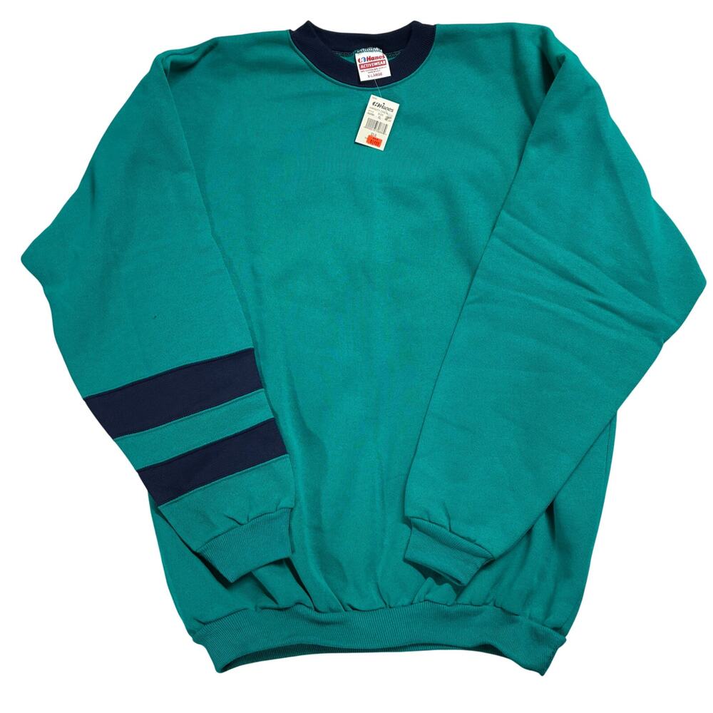 Vintage Hanes Varsity Sweatshirt XL Teal Crew Fleece Pullover USA Activewear NWT